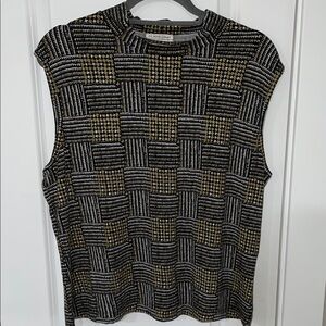 St. John Sport by Marie Gray Black and Gold Checkered Blouse